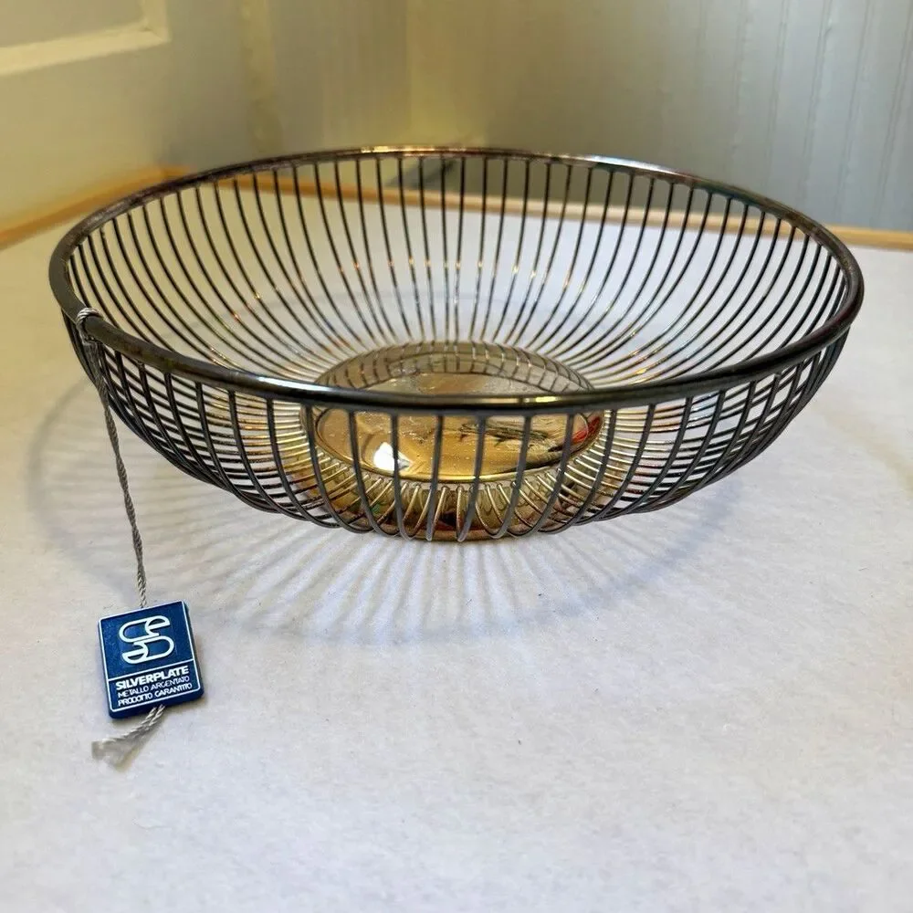 Vintage Italian Silverplate Wire Basket Bowl 10” Mid Century Modern Decor